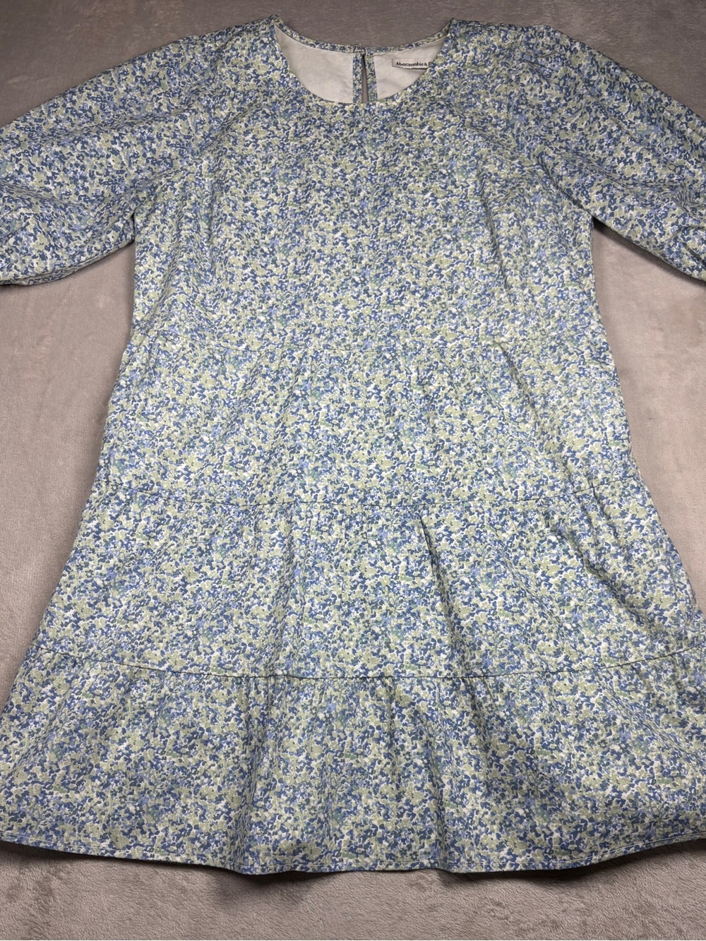 Abercrombie & Fitch Floral Short Puff Sleeve Green Blue White Mini Dress Small - Picture 4 of 16